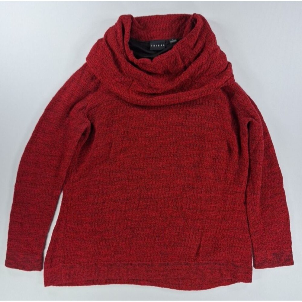 Tribal Womens Large Red Knit Long Sleeve Lined Cowl Neck Pullover Sweater L